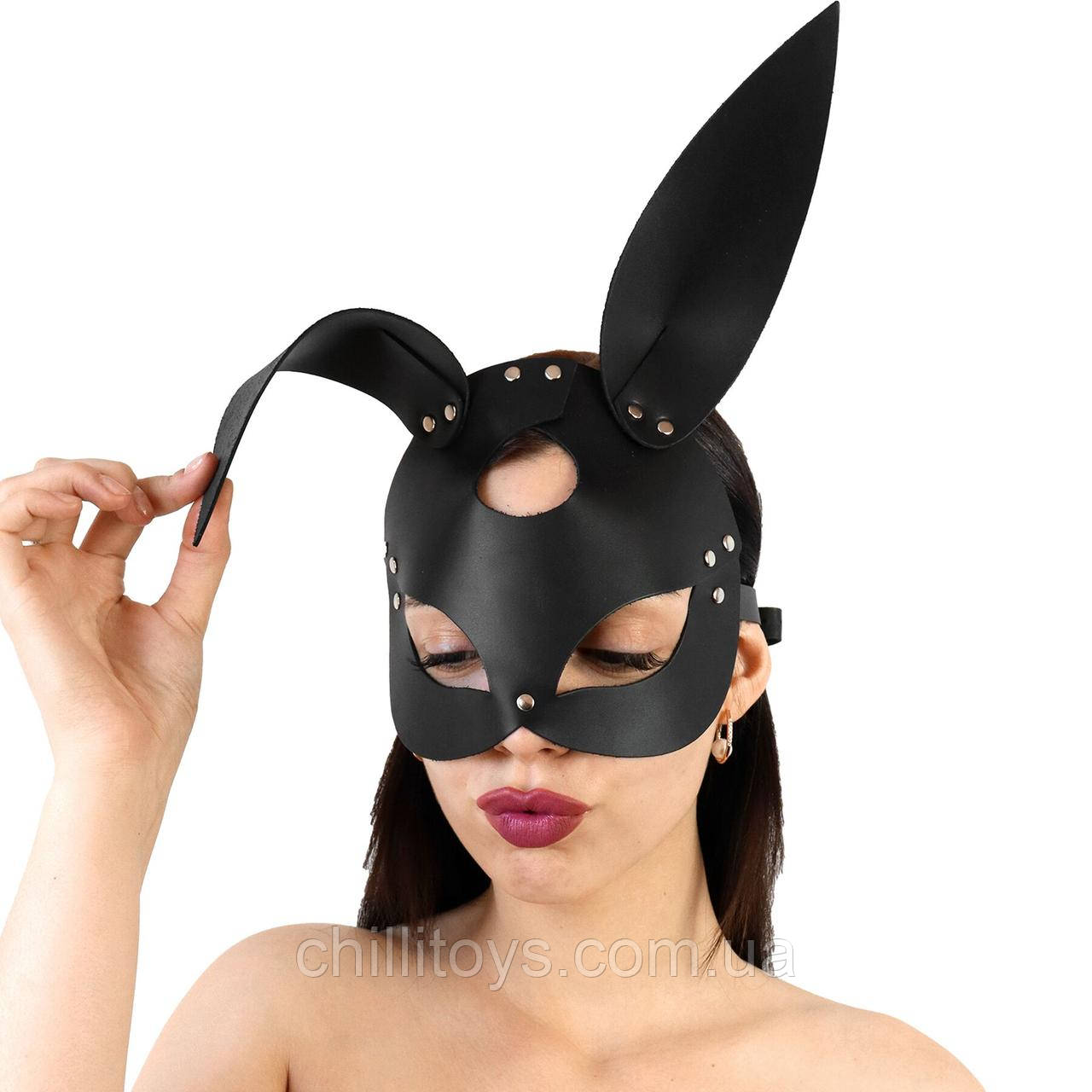 Шкіряна маска Зайчика Art of Sex - Bunny mask, колір Чорний SO9644, фото 1