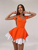 Изысканное короткое платье с элементами корсета и чашечками Оранжевый, S