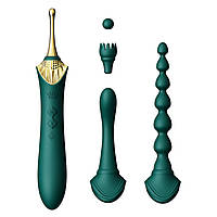 Мультифункціональний вібратор Zalo — Bess 2 Turquoise Green, 4 насадки, підігрів SO8238