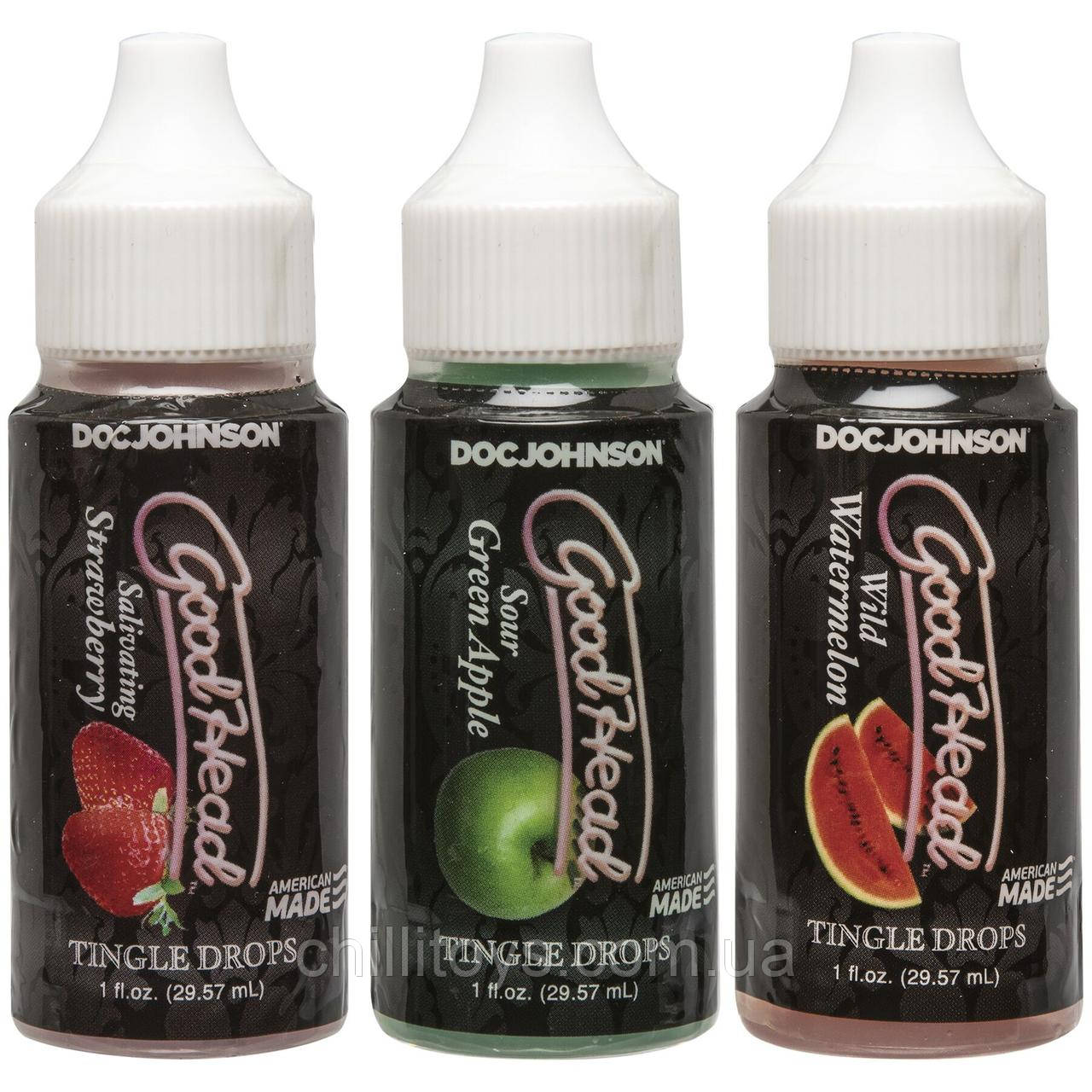 Набір крапель для мінету Doc Johnson GoodHead - Tingle Drops (Watermelon, Green Apple, Strawberry)