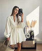 Стильное нарядное молодежное платье молочного цвета, модное короткое платье с длинными рукавами люкс качества