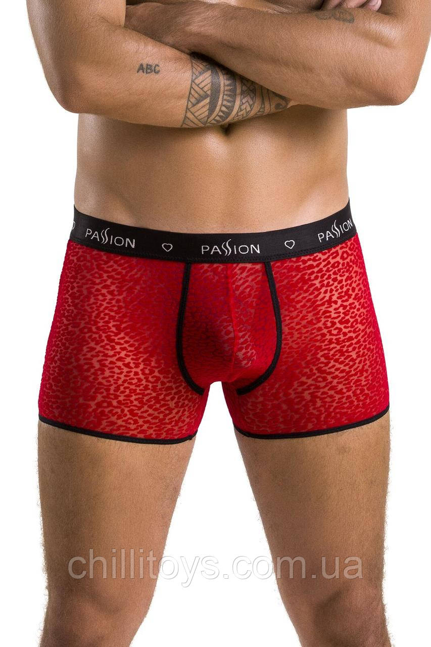 Чоловічі прозорі боксери Passion 046 Short Parker L/XL Red, сітка, під леопард SO7609