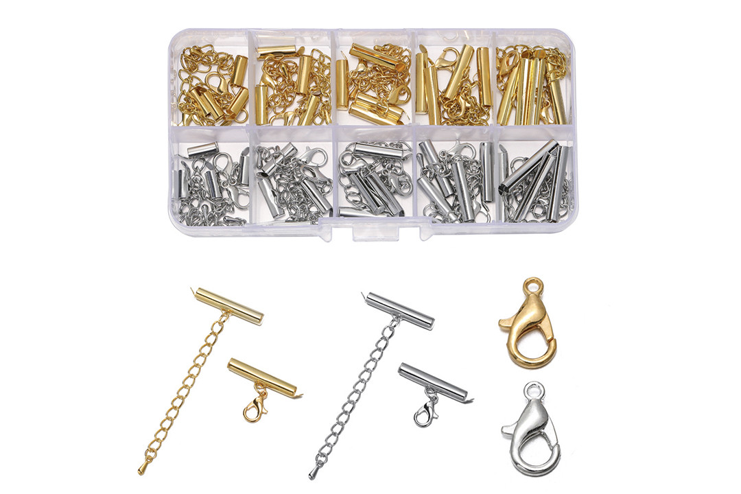Набір фурнітури для створення біжутерії, застібки карабін + ланцюжка, 10 комірок, фото 1