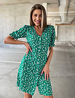 Женское красивое летнее платье до колена из штапеля на пуговицах черное, синее и зеленое 42-44