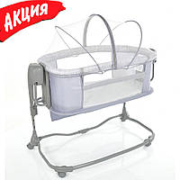 Детская кроватка приставная Mastela 8602 люлька для новорожденных с механизмом качания на колесиках Серый skd