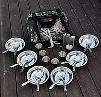 Комплект посуды для пикника из нержавейки на 6 персон Сумка для пикника с посудой (Пикниковый набор)