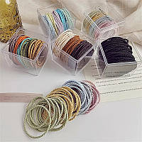 Набор резинок-веревок 50 шт в органайзере Куб, базовые и универсальные цвета на выбор
