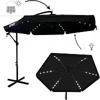 Садовый зонт с LED подсветкой на солнечной батарее черный