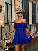 Женское летнее легкое платье с открытыми плечами ткань из крепа