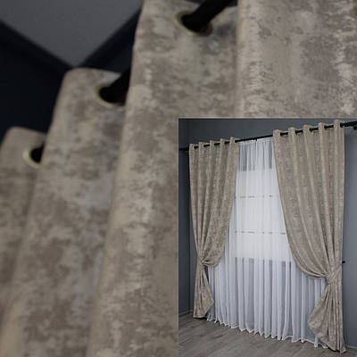 Комплект (2шт. 1,5х2,5м.) штор на люверсах, жакард "Sultan YL". Колір сіро-бежевий. Код 1206ш 37-0076