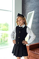 Костюм двойка детский подростковый школьный, для девочки, жилет, юбка - шорты, школьная форма, Черный, 110-164