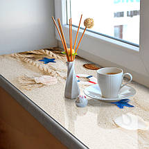 Покриття для підвіконня, м'яке скло з фотодруком Пісок з черепашками 35х100 см ПО-tx371, фото 2