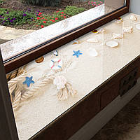 Покрытие для подоконника, мягкое стекло с фотопечатью Песок с ракушками 35х100 см ПО-tx371