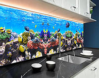 Панель на кухонный фартук под стекло с морской флорой, на двухстороннем скотче 68 х 305 см, 2 мм