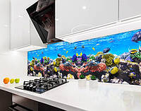 Панель на кухонный фартук жесткая с морской флорой, с двухсторонним скотчем 62 х 305 см, 1,2 мм