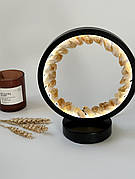 Нічник з натуральним каменем Цитрин, чорна лампа з трьома кольорами світіння, енергетичне коло з кристалів