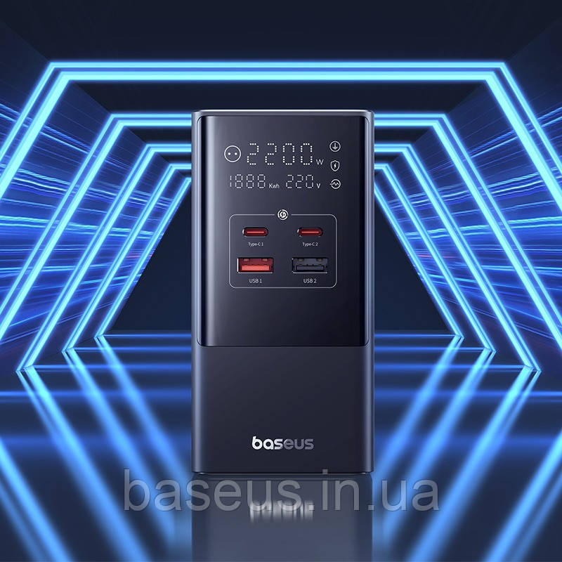 Зарядний пристрій Baseus GaN Power Combo Tower Digital PowerStrip 3AC+2U+2C 35W чорний (E00023606113-00), фото 1
