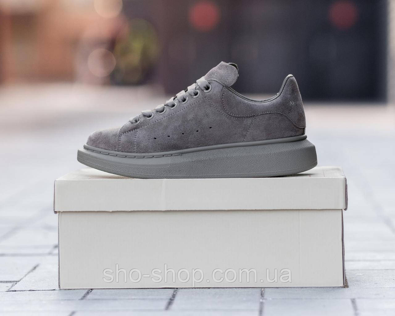 Кроссовки мужские McQueen Кросівки замшеві Alexander McQueen Dark Grey / Маквіни замшеві темо сірі з сірою