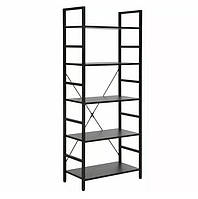 Стелаж Loft R5 метал чорний, полиці ЛДСП чорне 60х30х146 см (SignalTM)