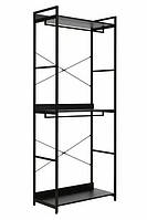 Стелаж Rin A метал чорний матовий, полиці ЛДСП чорні 80х40х200 см (SignalTM)