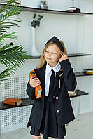 Костюм тройка детский подростковый для девочки, жилет, пиджак, юбка - солнце, школьная форма, Черный, 110-164