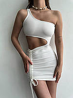 Женское стильное платье мини белое с вырезами ткань:крепдайвинг XS-S,M-L