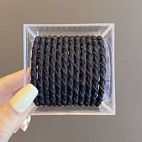 Набор больших чёрных резинок из ткани Саржа 15 шт в органайзере Куб, крепкие и качественные