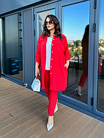 Костюм женский красный тройка офисный брюки кардиган белая блуза большого размера 48-58. 109054