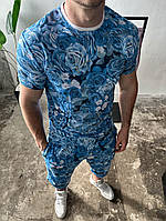 Блакитний чоловічий літній спортивний костюм з принтом квіти TOPlife