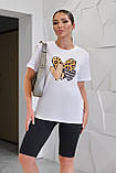 Жіноча стильна футболка з принтом леопардове серце, висока якість, кулір бавовна, літо | Норма та батал, фото 3