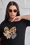 Жіноча стильна футболка з принтом леопардове серце, висока якість, кулір бавовна, літо | Норма та батал, фото 4