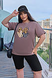 Жіноча стильна футболка з принтом леопардове серце, висока якість, кулір бавовна, літо | Норма та батал, фото 9