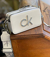 Женская сумка Calvin Klein White The Snapshot клатч Кельвин Кляйн эко кожа белая Кросс Боди на 2 отделения CK