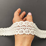Ажурне натуральне бавовняне (лляне) мереживо білого кольору, ширина 3,0 см, фото 2