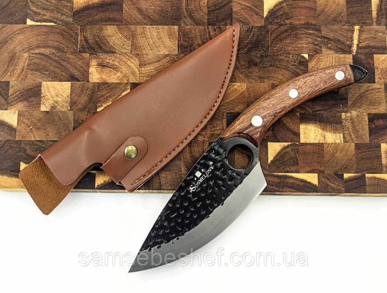 Обвалочний ніж 15 см Sonmelony Satori Viking із чохлом на пояс, фото 1