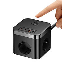 Мережевий зарядний пристрій BASEUS GaN5 PowerCombo Cube Power Strip 3AC+2U+2C 30W Black, фото 4