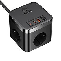 Мережевий зарядний пристрій BASEUS GaN5 PowerCombo Cube Power Strip 3AC+2U+2C 30W Black, фото 7