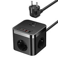 Мережевий зарядний пристрій BASEUS GaN5 PowerCombo Cube Power Strip 3AC+2U+2C 30W Black, фото 9
