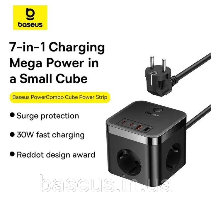 Мережевий зарядний пристрій BASEUS GaN5 PowerCombo Cube Power Strip 3AC+2U+2C 30W Black