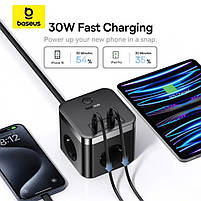 Мережевий зарядний пристрій BASEUS GaN5 PowerCombo Cube Power Strip 3AC+2U+2C 30W Black, фото 11