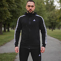 Спортивный костюм мужской классический Adidas черный с белыми полосками весна осень лето XXL