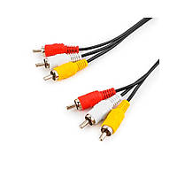 Кабель Audio-Video 3хRCA (папа) => 3хRCA (папа), GOLD connector, CU, круглый, Black, 1,5 м, (Пакет) Q500 l