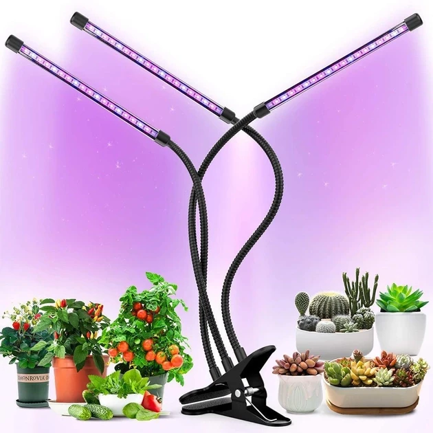Ультрафіолетова лампа для рослин j22wl-03 LED LIGHT Повний спектр 3 голови LED