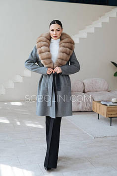 Італійський кашемір Дабл  з хутром світлої куниці