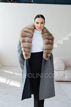 Кашемірове пальто Дабл з хутряним коміром