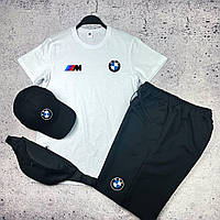 Комплект на лето мужской BMW | Набор летняя футболка + кепка + бананка + шорты БМВ