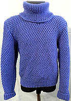 Теплый вязаный ручной работы свитер с воротником на мальчика и девочку на 8-9 лет, рост 128-134 см