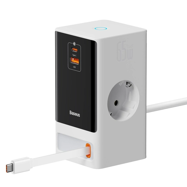 Мережевий зарядний пристрій Baseus PowerCombo Digital PowerStrip 2AC+1U+1C+Retractable-C 65W Smart Version