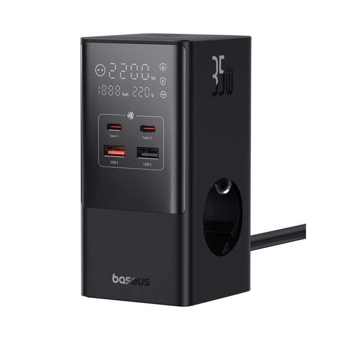 Мережевий зарядний пристрій Baseus PowerCombo Tower Digital PowerStrip 3AC+2U+2C 35W with 1.5m Power Cord EU