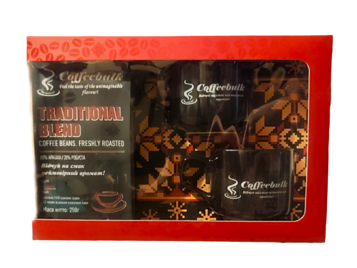 Подарунковий набір кави з 2 чашками Coffeebulk Red Ruby купаж кави в зернах, фото 1